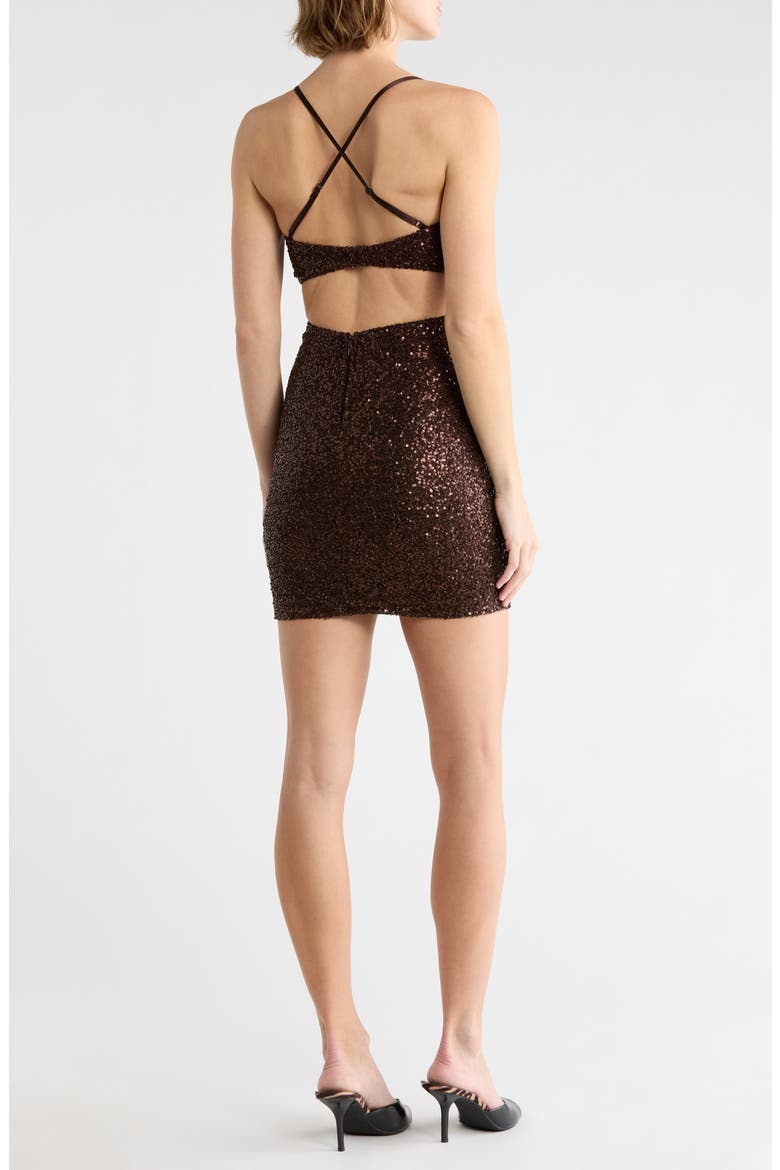 Sequin Drape Neck Minidress, Alternate, color, CHOC