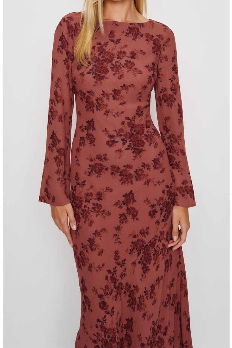 Esra Floral Print Long Sleeve Dress, Alternate, color, CLARETTE