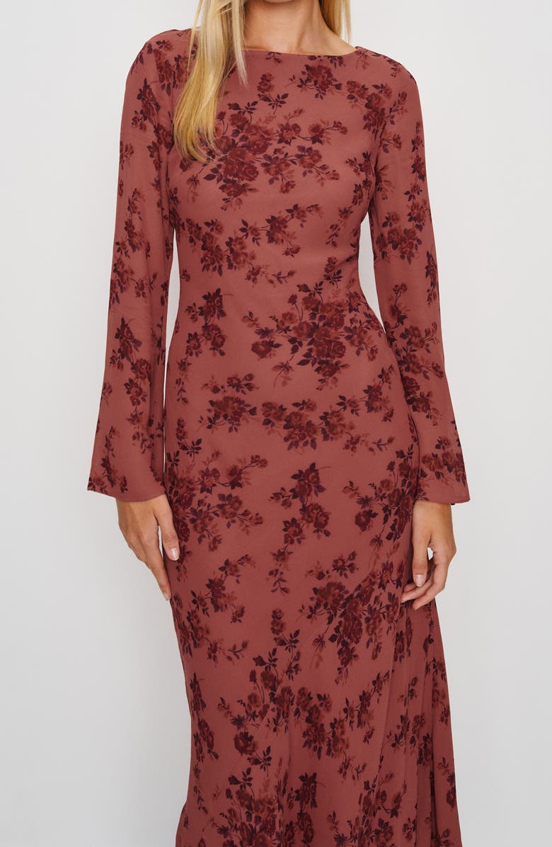 Reformation Esra Floral Print Long Sleeve Dress, Alternate, color, Clarette
