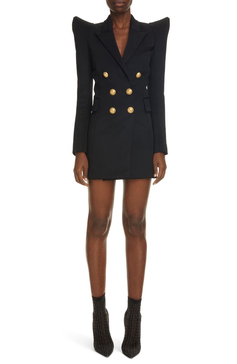Balmain Pagoda Shoulder Long Sleeve Blazer Minidress, Main, color, 