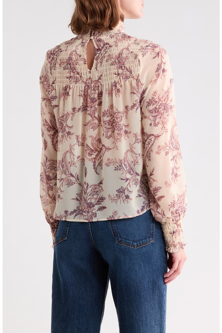 Smocked Chiffon Top, Alternate, color, IVORY- BURG HARVEST PAISLEY