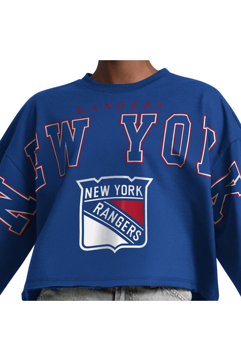 Women's Starter  Royal New York Rangers Bleachers Cropped Drop Shoulder Sweatshirt, Alternate, color, Royal