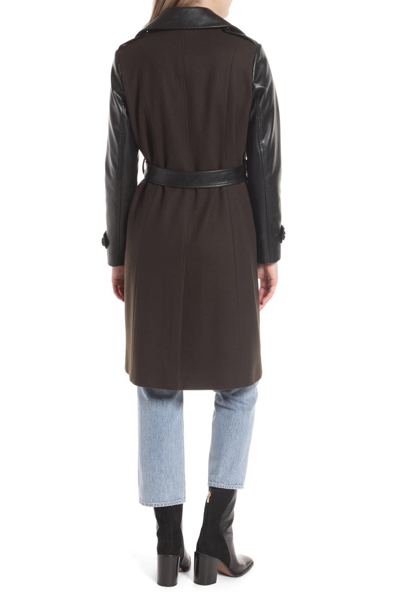Mixed Media Wool Blend Trench Coat, Alternate, color, MILITARY GREEN