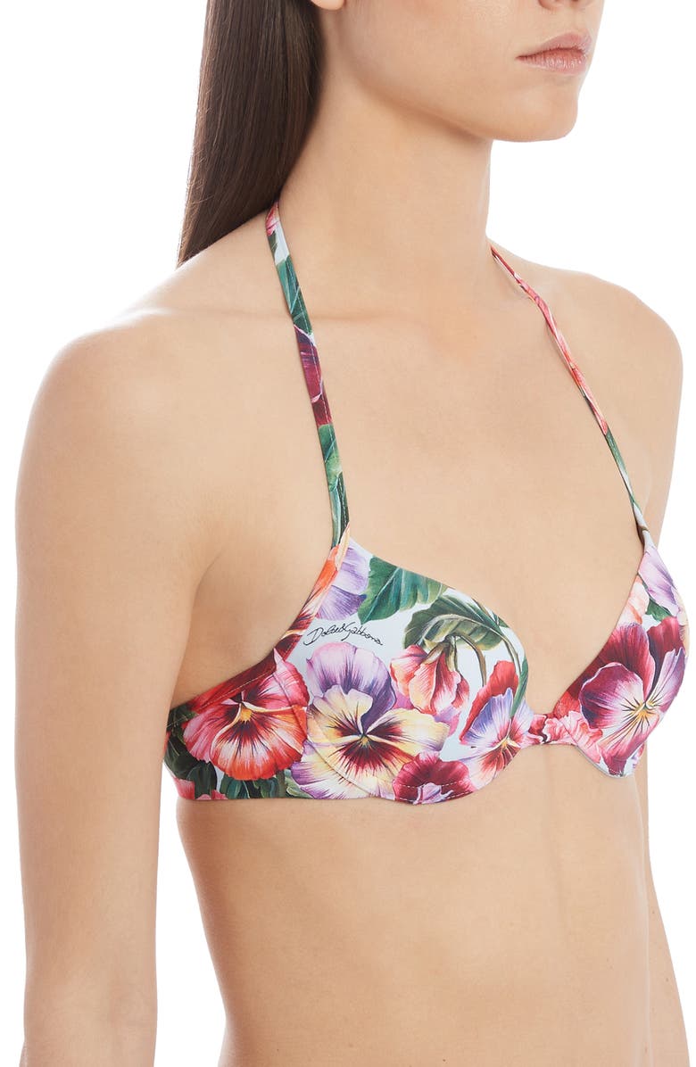 Dolce&Gabbana Pansy Print Underwire Bikini Top, Alternate, color, 