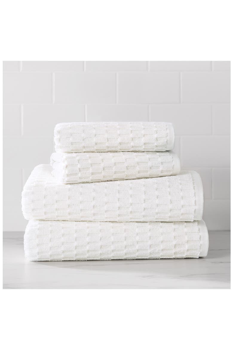 Metro Tile 4-Piece Bath & Hand Towel Set, Alternate, color, WHITE