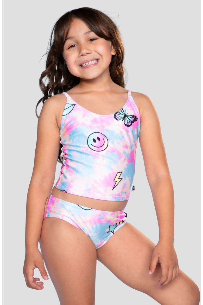 Kids' High Shine Tankini Two-Piece Swimsuit, Alternate, color, PASTEL RAINBOW