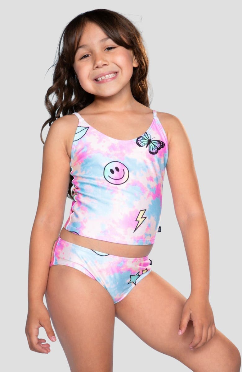 PixieLane Kids' High Shine Tankini Two-Piece Swimsuit, Alternate, color, Pastel Rainbow