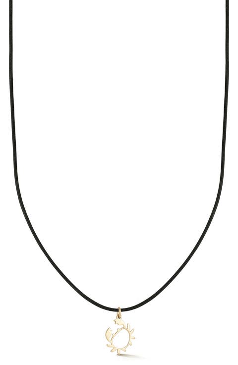 14k Gold Crab Pendant Cord Necklace