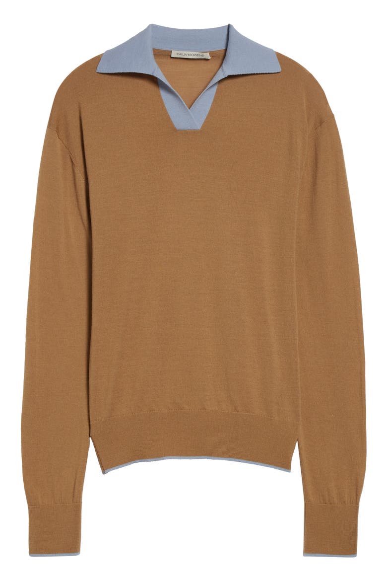James Contrast Wool Polo Sweater, Alternate, color, CAMEL/BABY BLUE