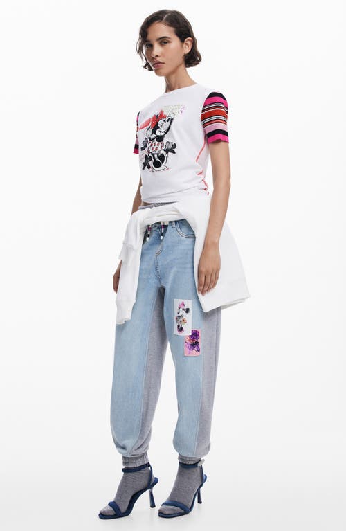 Desigual Minnie Mouse Stripe Sleeve Graphic T-shirt In White