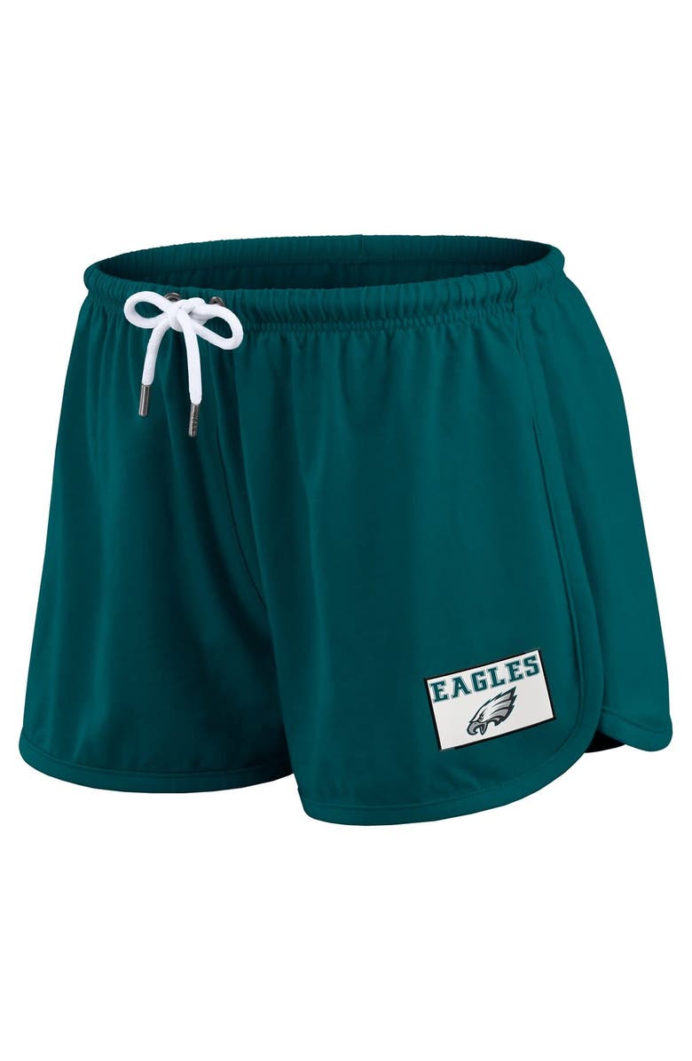 WEAR by Erin Andrews Women's WEAR by Erin Andrews Midnight Green Philadelphia Eagles Heavy Rugby Jersey Long Sleeve T-Shirt & Shorts Lounge Set, Alternate, color, Green