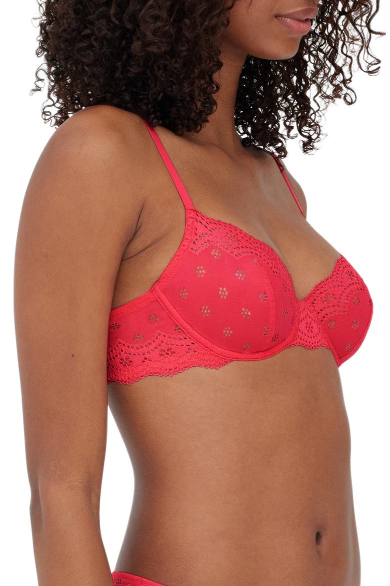 Smitten Underwire Eyelet Lace Demi Bra, Alternate, color, HOT PINK
