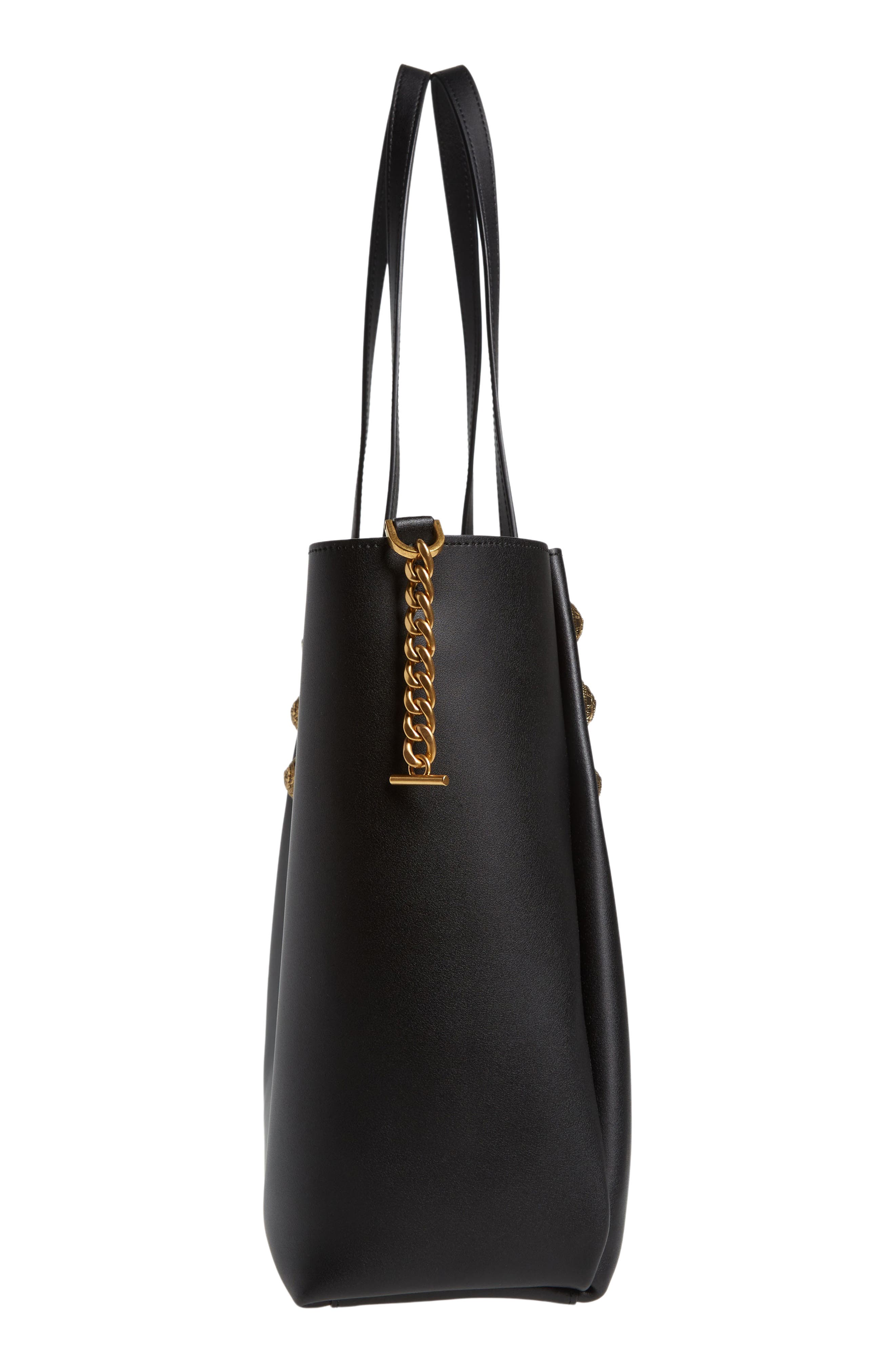 Balmain Emblem Crest Button Calfskin Shopper, Alternate, color, 