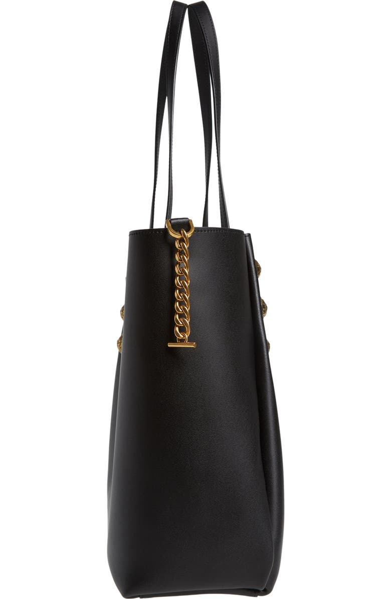 Balmain Emblem Crest Button Calfskin Shopper, Alternate, color,