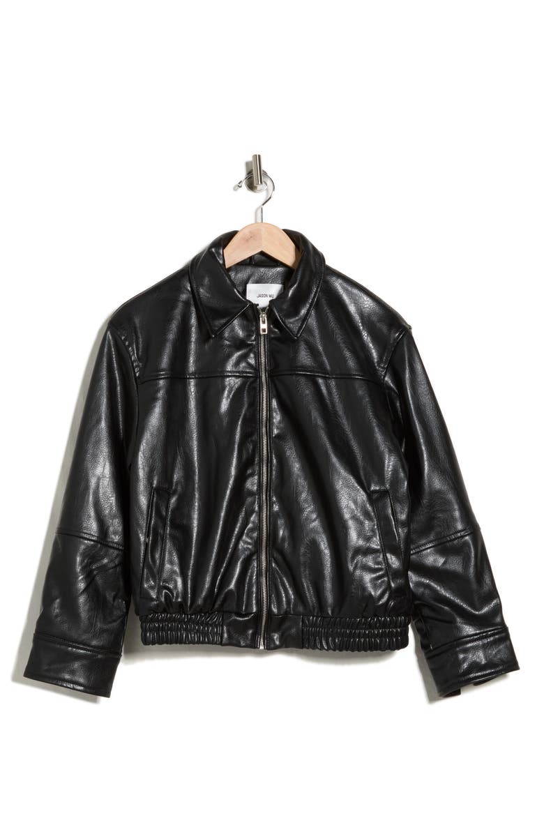 JASON WU Drop Shoulder Leather Bomber Jacket, Alternate, color, Black