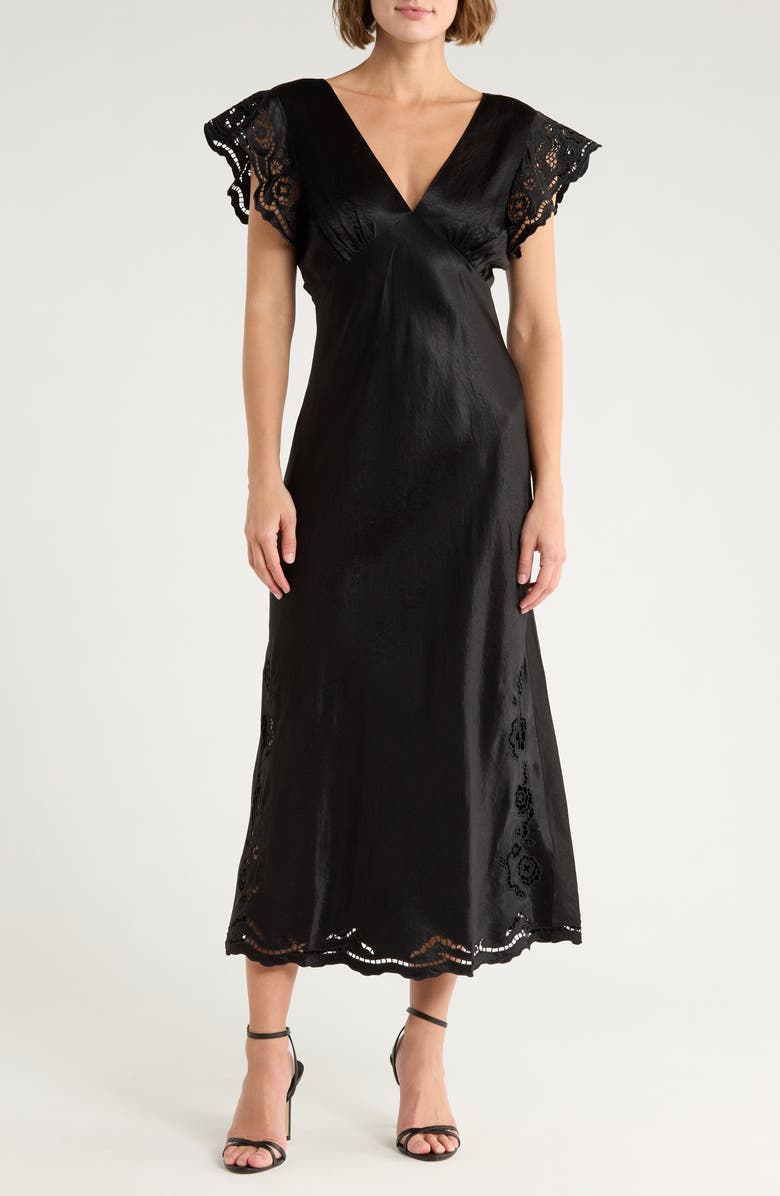 Rails Mckenna Lace Trim Satin Midi Dress, Main, color, Black Eyelet