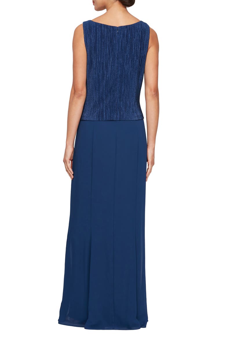 Metallic Mock Two-Piece Gown with Jacket, Alternate, color, COBALT