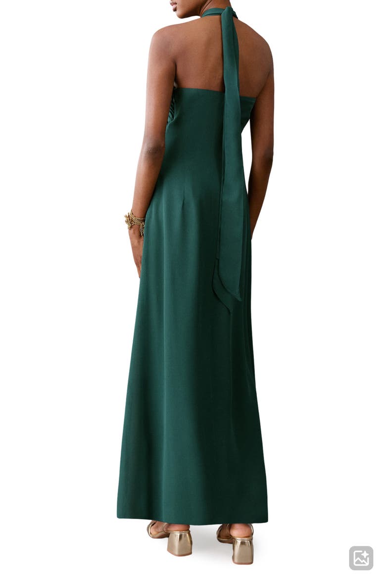 Crepe Halter Maxi Dress, Alternate, color, PETROL BLUE