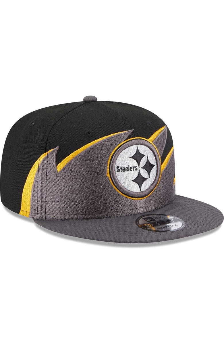 New Era Men's New Era Black Pittsburgh Steelers Tidal Wave 9FIFTY Snapback Hat, Alternate, color,