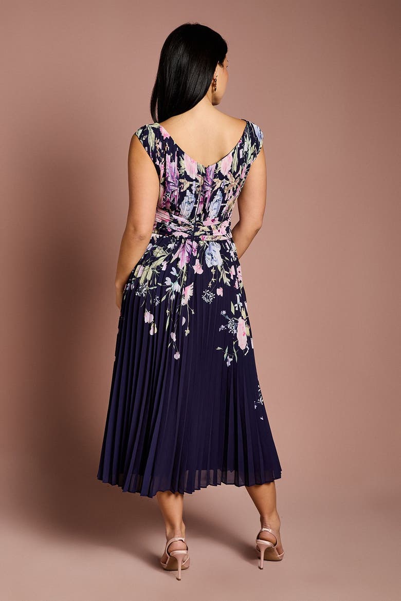 Petite Twist Front Printed Midi Dress, Alternate, color, Navy