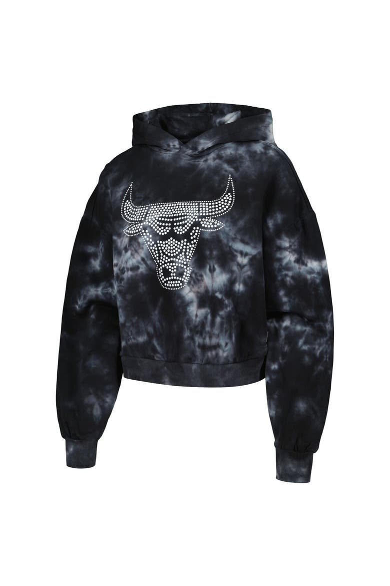 Women's The Wild Collective Black Chicago Bulls Tie-Dye Cropped Pullover Hoodie, Alternate, color, Black