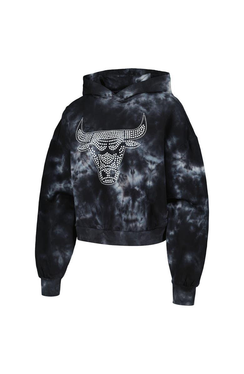THE WILD COLLECTIVE Women's The Wild Collective Black Chicago Bulls Tie-Dye Cropped Pullover Hoodie, Alternate, color, Black