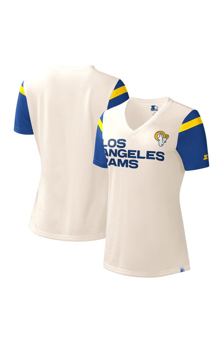 STARTER Women's Starter White Los Angeles Rams Kick Start V-Neck T-Shirt, Main, color, Cream