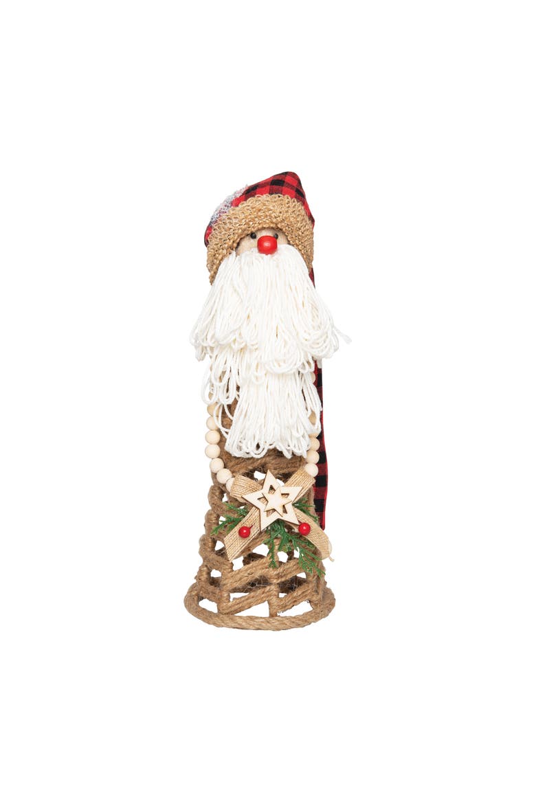 Buffalo Plaid Gnome Santa Decorative Figurine, Main, color, Brown