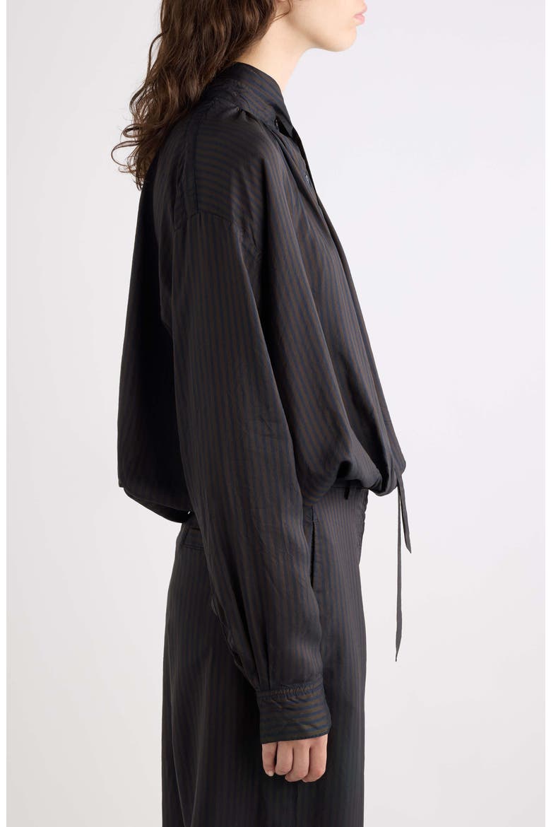 Cenvy Stripe Cupro Button-Up Shirt, Alternate, color, DARK BROWN