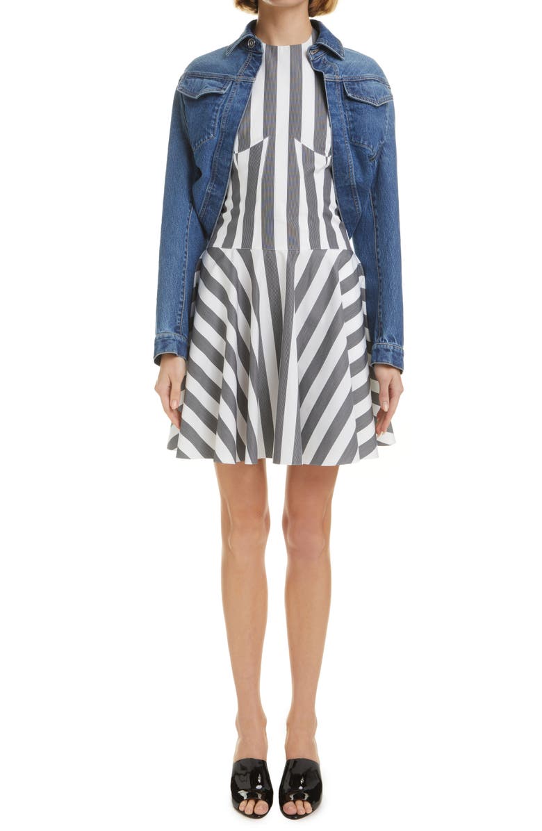 Alaïa Stripe Halter Neck Cotton Fit & Flare Minidress, Alternate, color, 