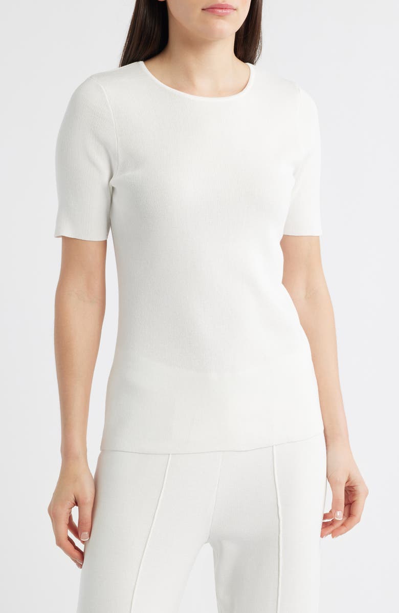 Tahari ASL Short Sleeve Sweater, Main, color, White