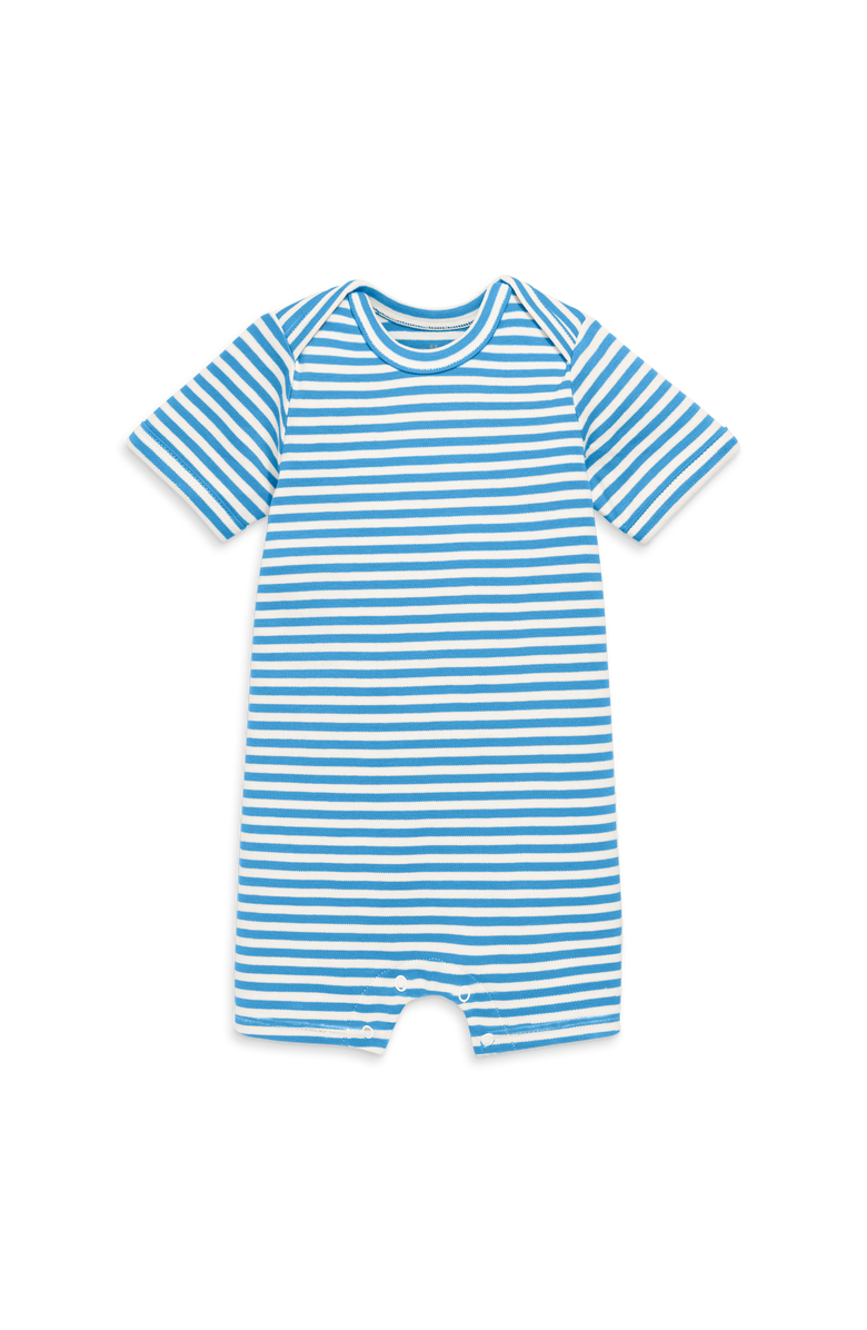 Primary Organic Babysuit Shortie In Stripe, Main, color, Cornflower Ivory Mini Stripe
