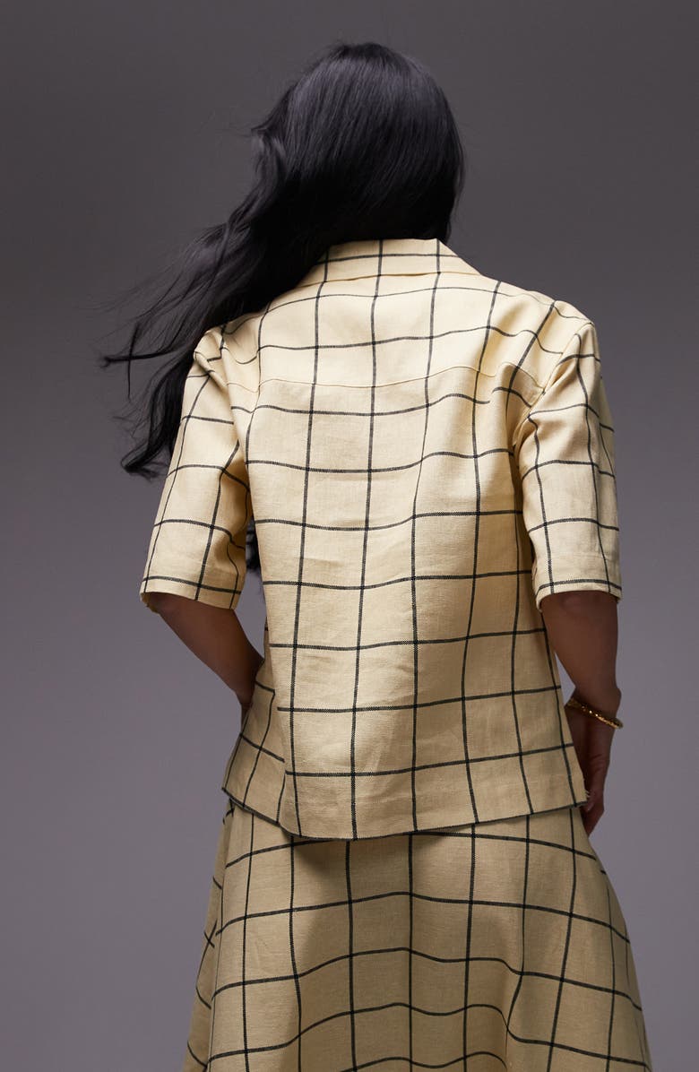 Topshop Windowpane Cotton Button-Up Resort Shirt, Alternate, color, Yellow