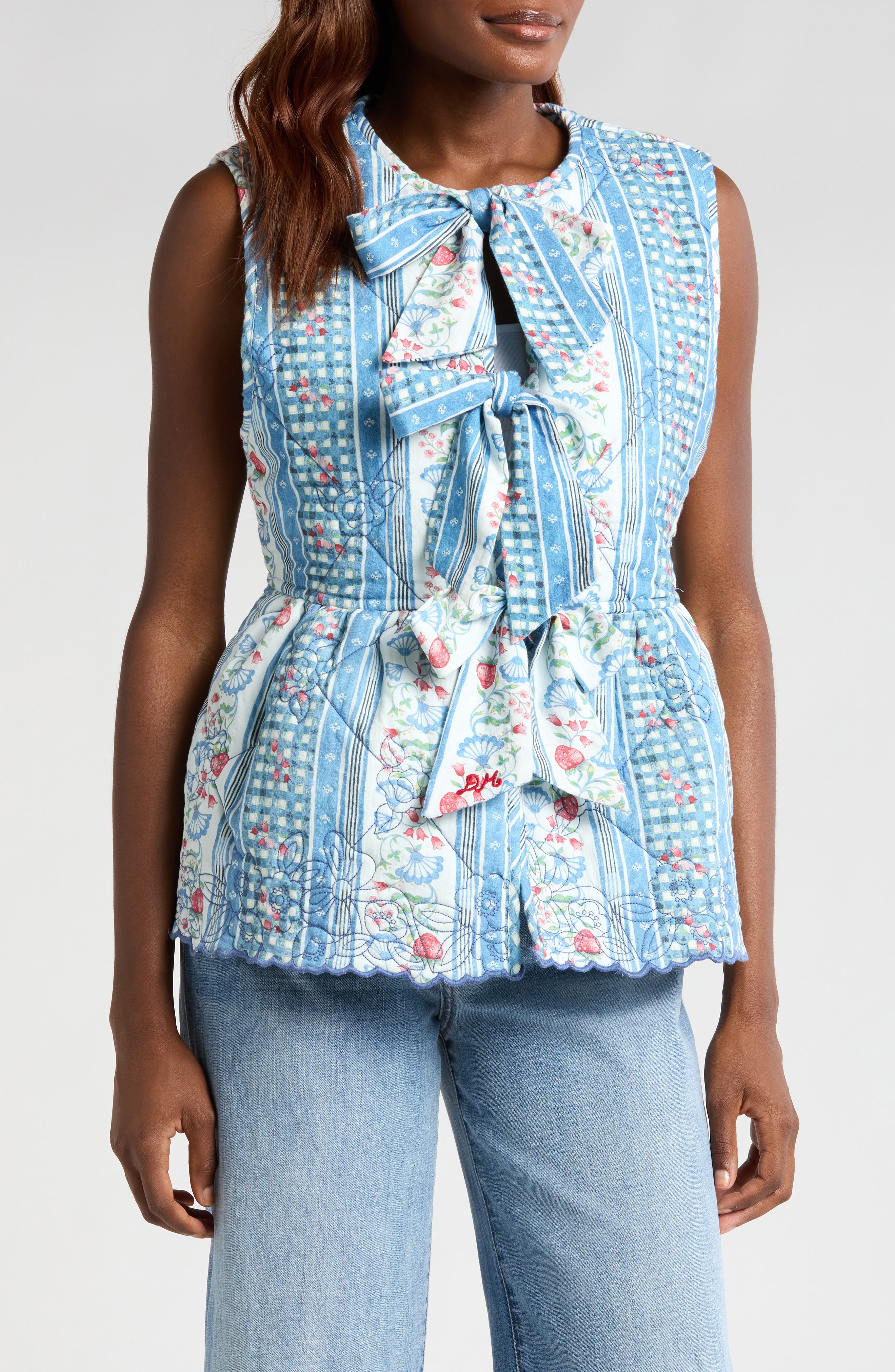 Damson Madder Catrin Tie Front Reversible Organic Cotton Vest