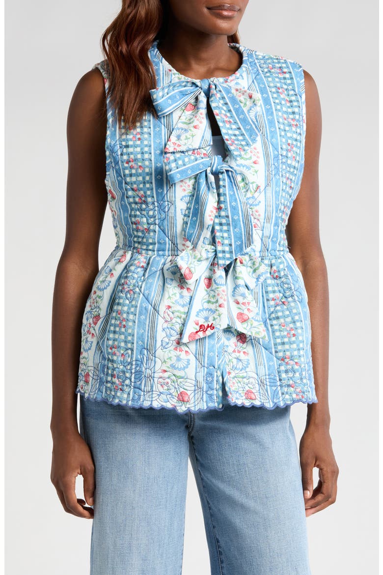 Catrin Tie Front Reversible Organic Cotton Vest, Main, color, BLUE