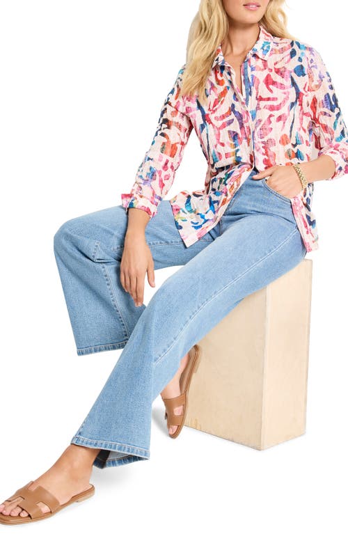 NIC + ZOE NIC+ZOE COLOR WASH ABSTRACT PRINT COTTON BUTTON-UP SHIRT 