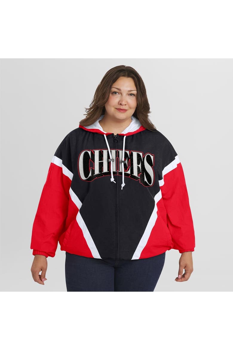 Women's WEAR by Erin Andrews Red/Black Kansas City Chiefs Plus Size Retro Crinkle Full-Zip Hoodie Windbreaker Jacket, Alternate, color, Red