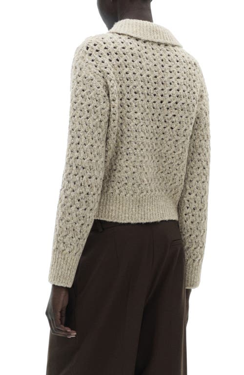 Shop Mango Open Stitch Polo Sweater In Sand
