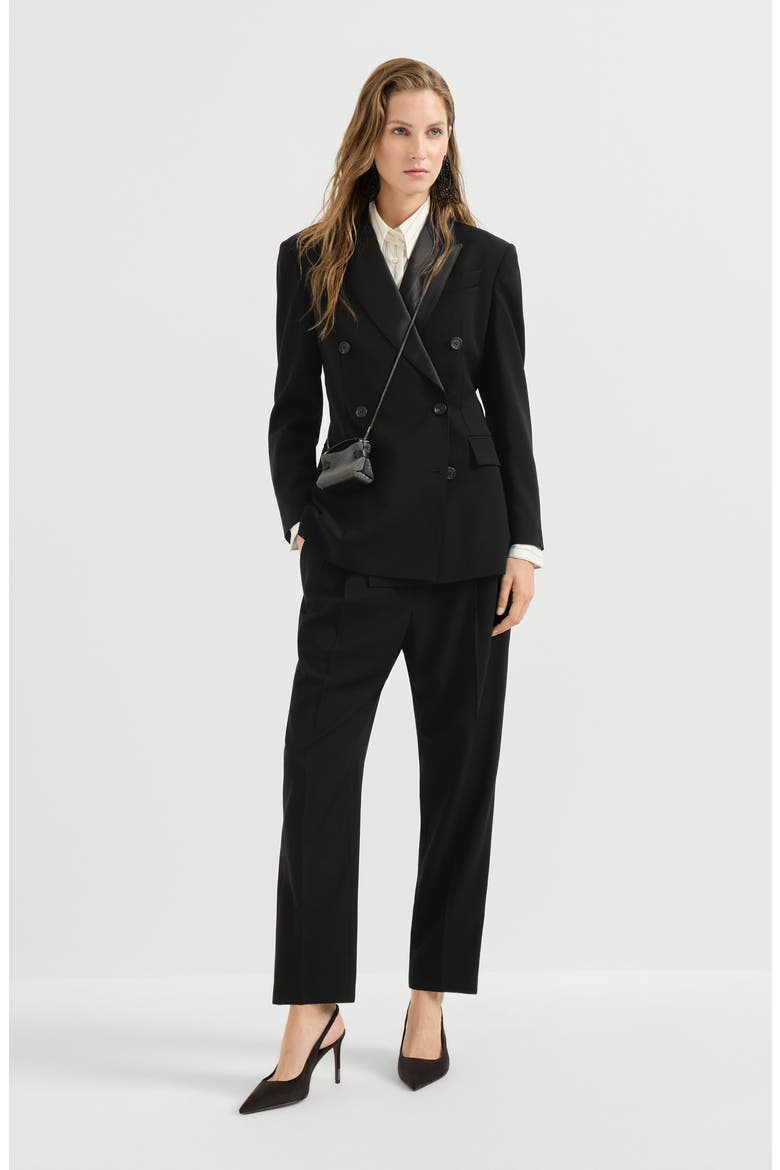 Viscose and virgin wool tuxedo jacket with monili, Alternate, color, Black