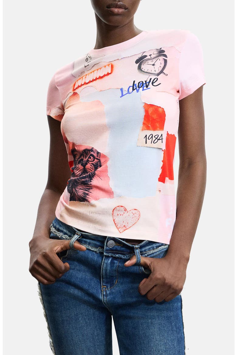 Stretch Cotton Graphic T-Shirt, Main, color, PINK