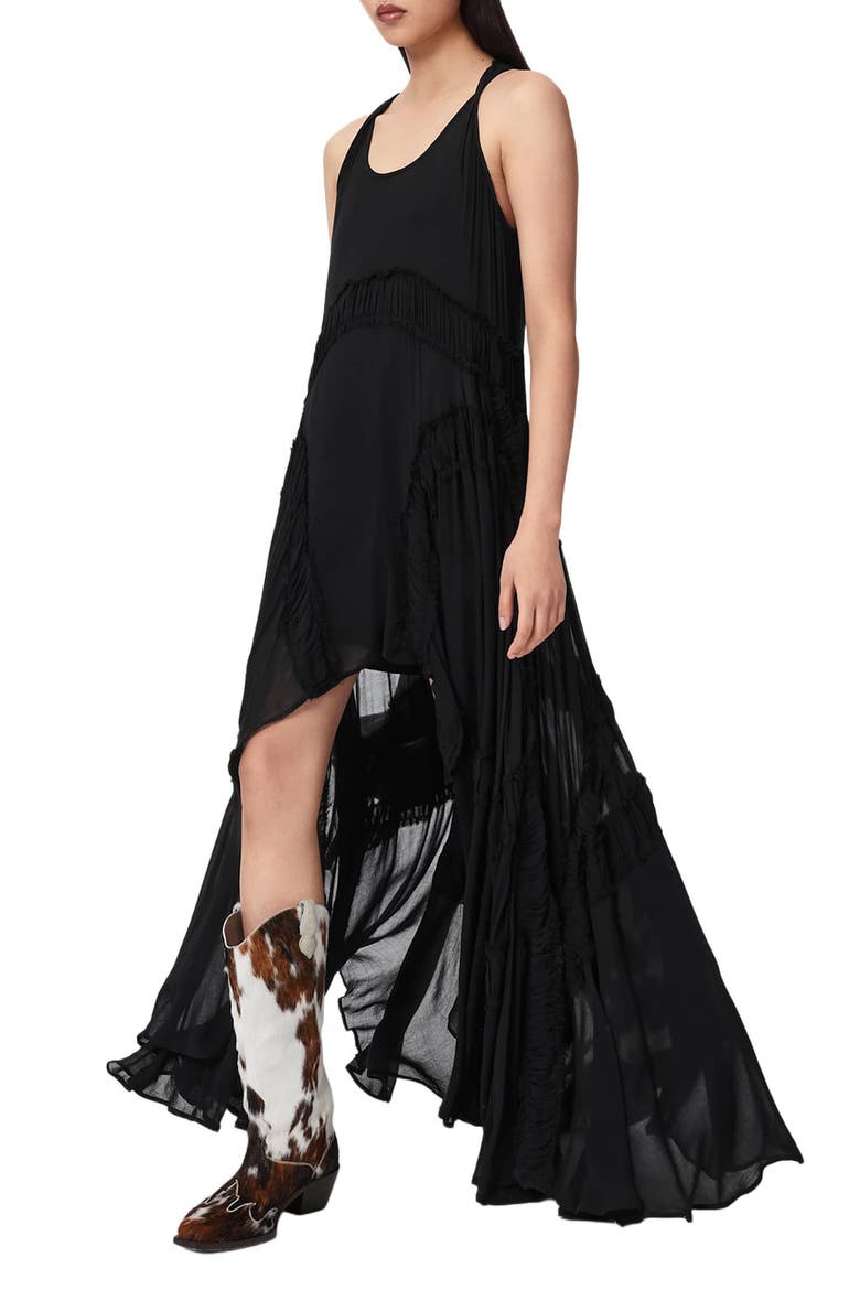 Dorina Ruffle High-Low Dress, Alternate, color, BLACK