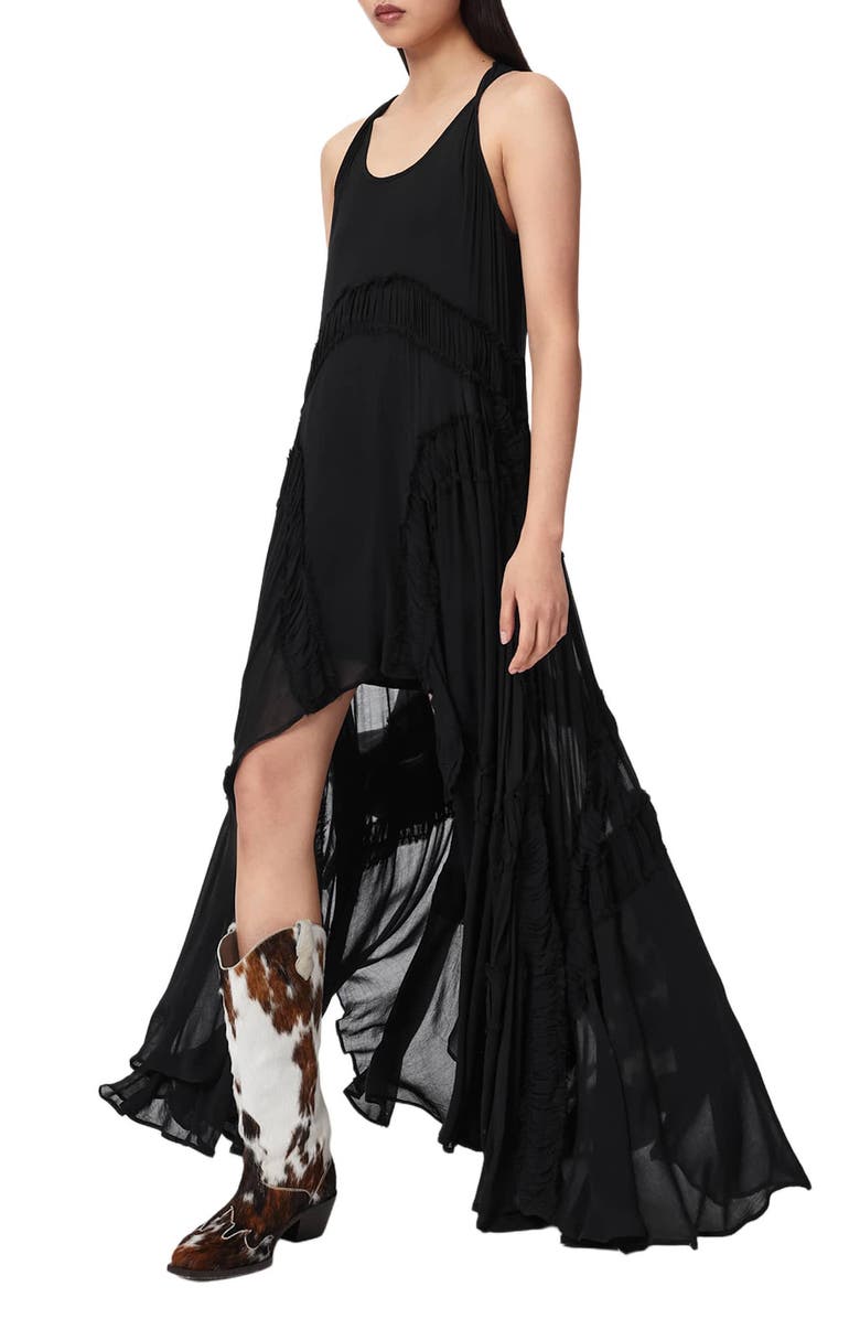 AllSaints Dorina Ruffle High-Low Dress, Alternate, color, 