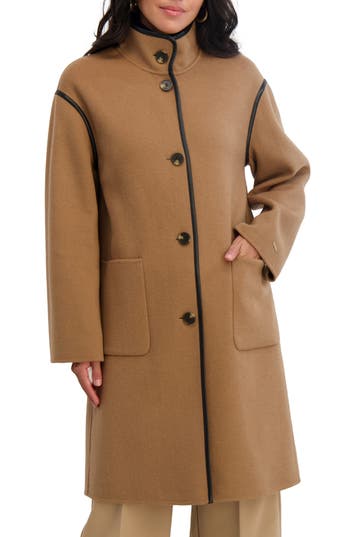 Tahari Sydney Wool Blend Longline Coat In Brown