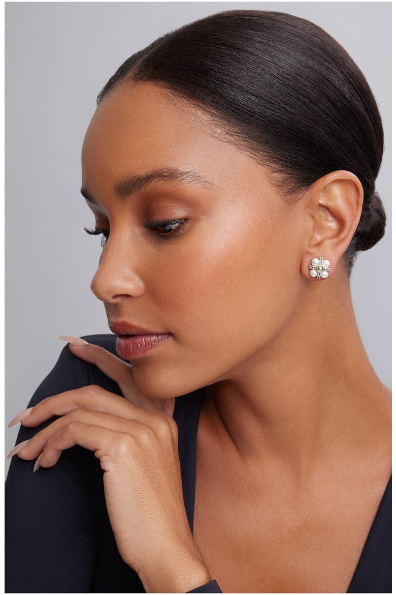 Luna Cultured Pearl Stud Earrings, Alternate, color, SILVER