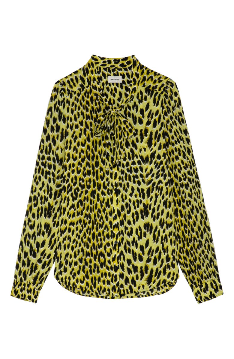 Zadig & Voltaire Taos Leopard Spot Tie Neck Silk Blouse, Alternate, color, Jonquil