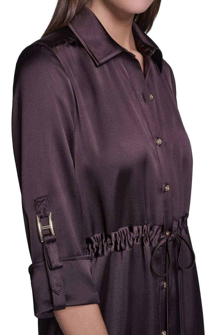 3/4 Sleeve Satin Shirt Dress, Alternate, color, Rich Mocha