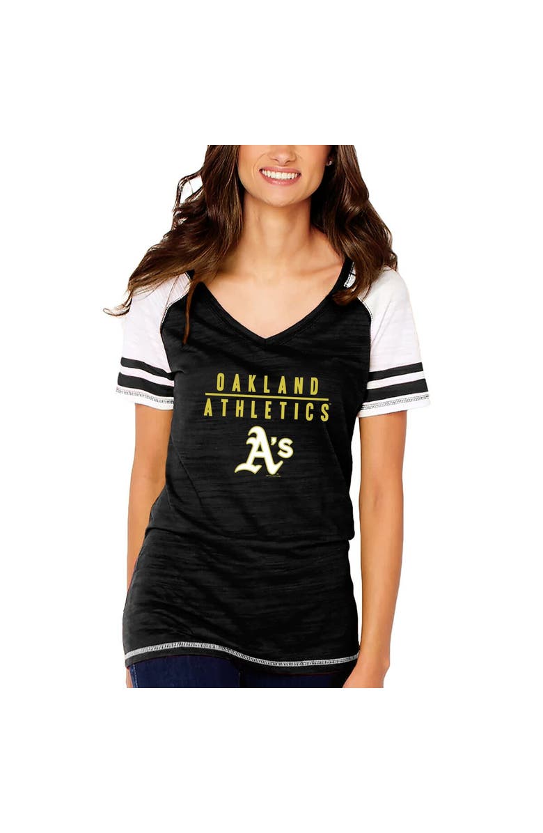 SOFT AS A GRAPE Women's Soft as a Grape Black Oakland Athletics Color Block V-Neck T-Shirt, Alternate, color, Black