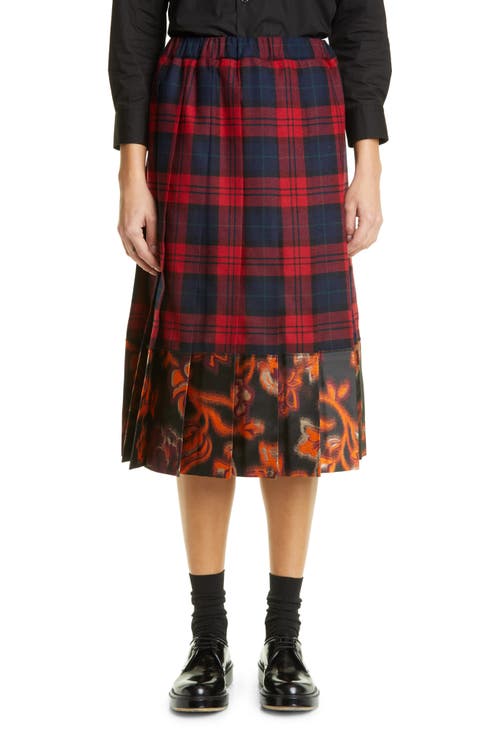 Tricot Comme des Garçons Pleated Check Flannel & Brocade Skirt