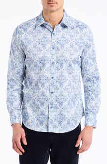 Robert Graham Delancey Damask Print Stretch Cotton Button-Up Shirt
