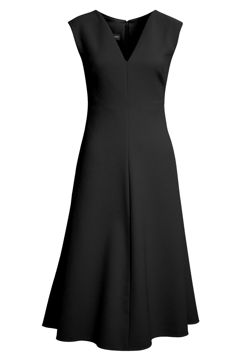 Crepe V-Neck Midi Dress, Alternate, color, SOLID BLACK